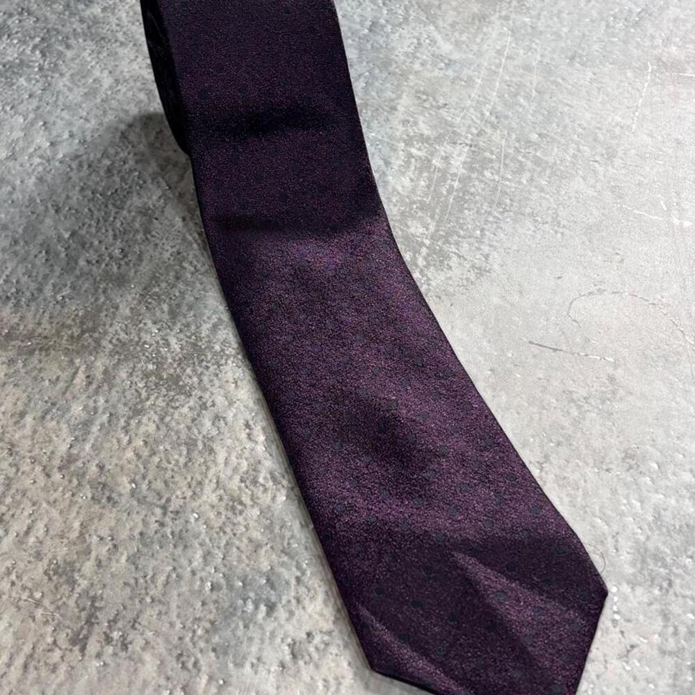 Purple & Black Polka Dot Dunhill Skinny Tie. Silk